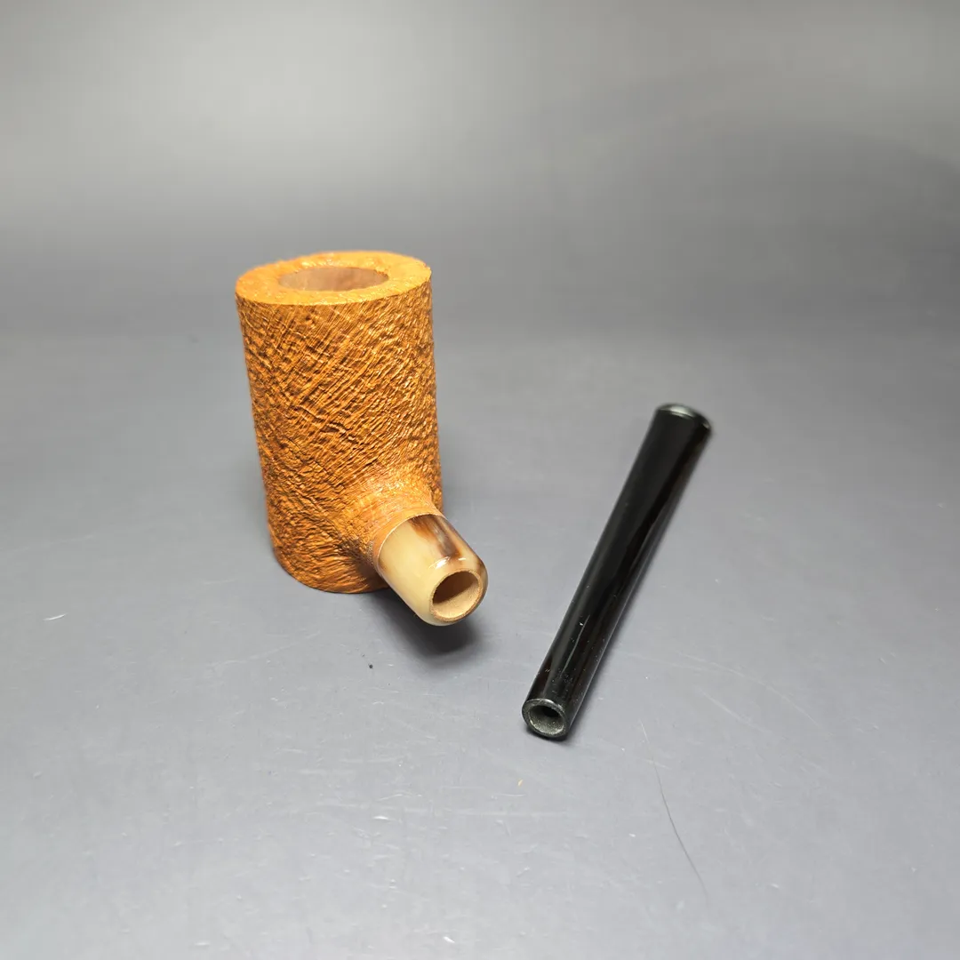 C-Pipe Tan Sandblasted Poker w/ Horn Handmade Briar Pipe, New - Image 10
