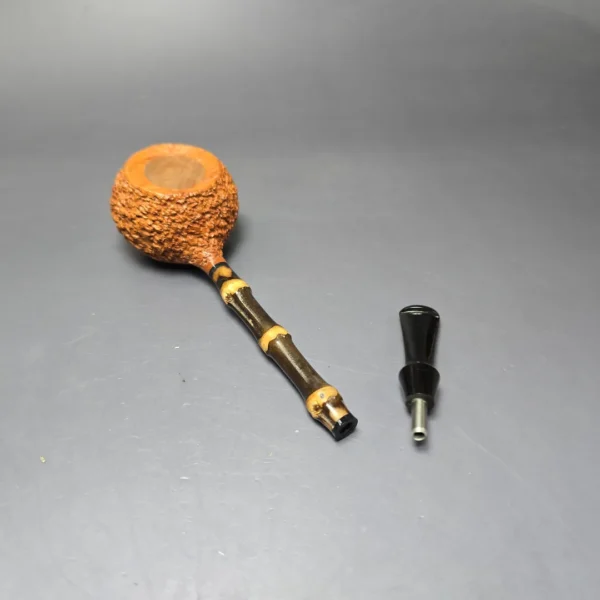 C-Pipe Partially Rusticated Prince w/ Bamboo Handmade Briar Pipe, New - Image 10