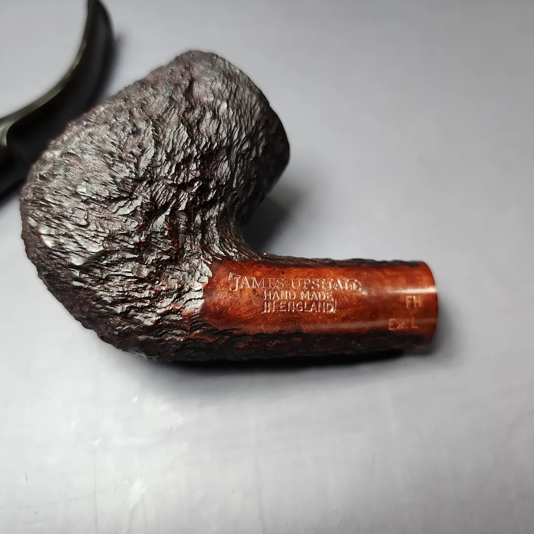 James Upshall Bark EXL Partially Rusticated Bent Billiard Estate Briar Pipe, Unsmoked - Image 11