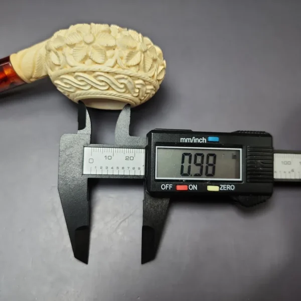 Floral Carved Diplomat Estate Block Meerschaum Pipe, Unsmoked - Image 11