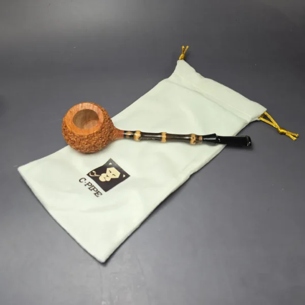 C-Pipe Partially Rusticated Prince w/ Bamboo Handmade Briar Pipe, New - Image 11