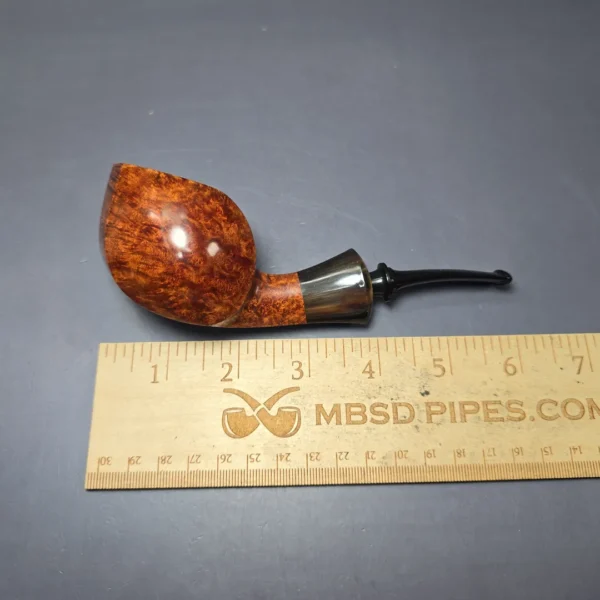 Md. Angga Smooth Asymmetric Blowfish w/ Horn Handmade Briar Pipe, New - Image 11