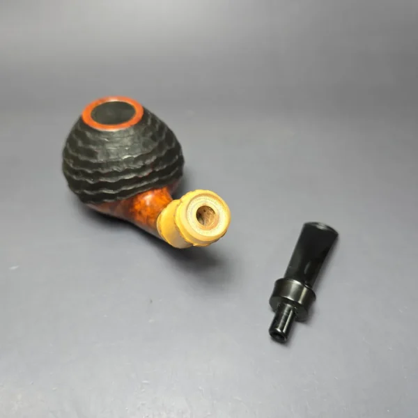 Md. Angga Rusticated Squat Brandy/ w Bamboo Handmade Briar Pipe, New - Image 11