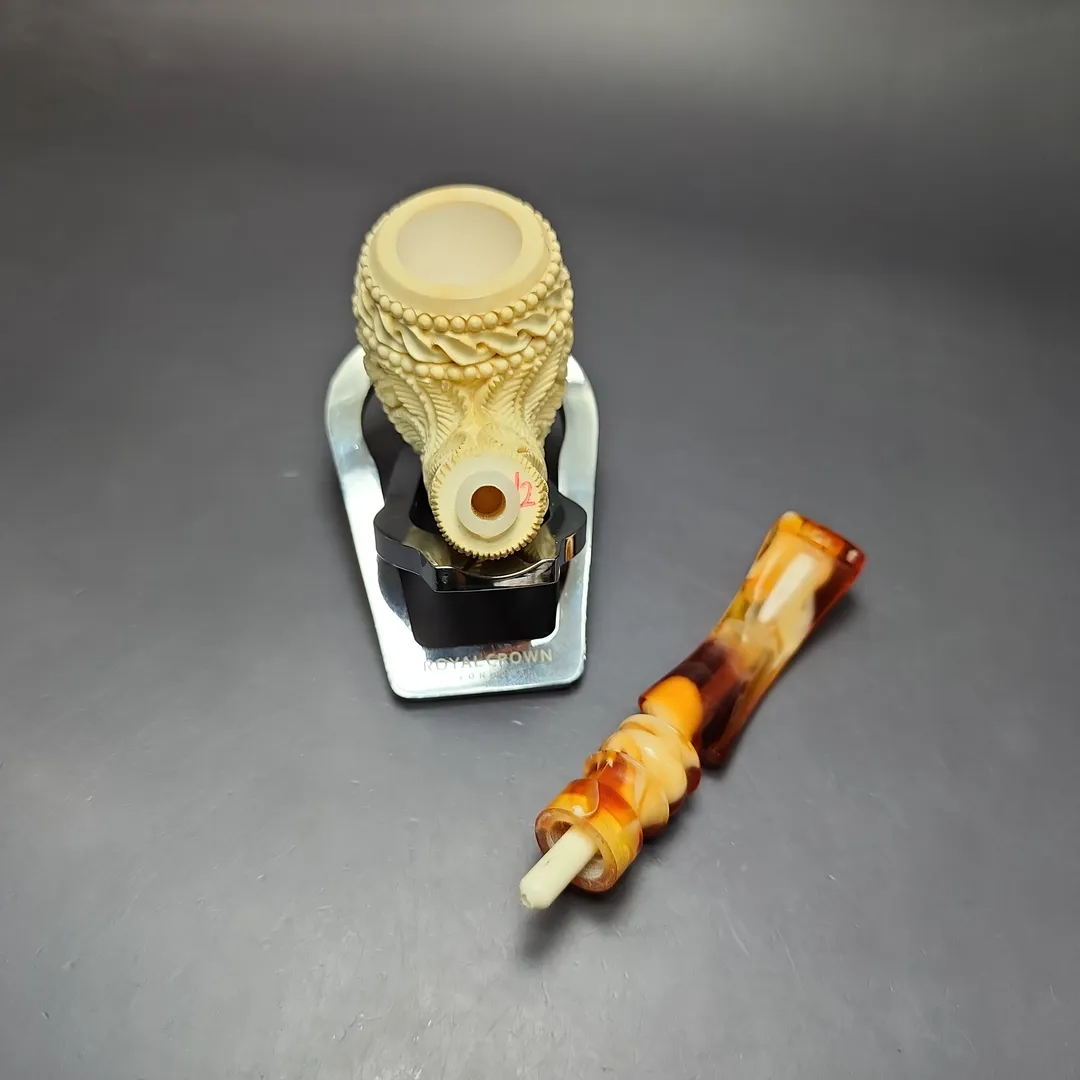 Salim Şener Dragon Carved Apple Estate Block Meerschaum Pipe, Unsmoke - Image 12