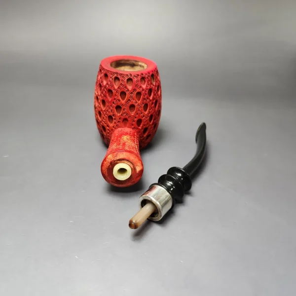 Lattice Carved XL Poker w/ Silver Estate Block Meerschaum Pipe, Turkish Estates - Image 12