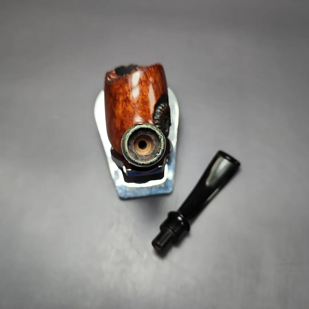 Moonlight Pipes "Fossil" Smooth Volcano w/ Ebonite Handmade Briar Pipe, New - Image 12