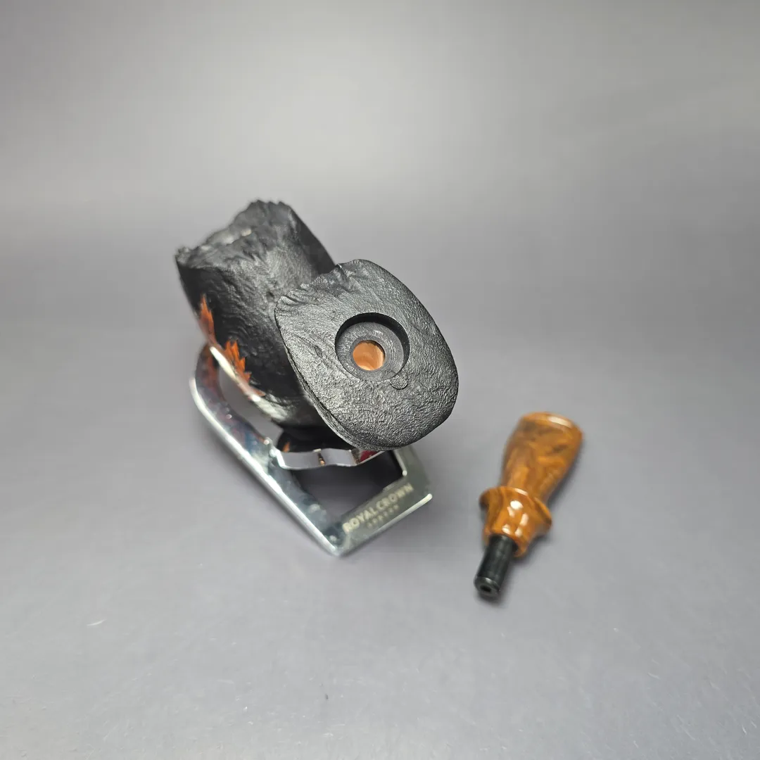 Peter Toth Leaf Carved Sandblasted Blowfish Handmade Briar Pipe, New - Image 11