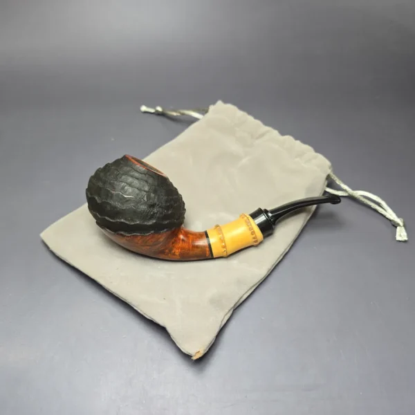 Md. Angga Rusticated Squat Brandy/ w Bamboo Handmade Briar Pipe, New - Image 12