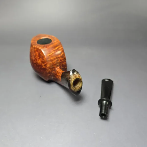 Md. Angga Smooth Asymmetric Blowfish w/ Horn Handmade Briar Pipe, New - Image 13