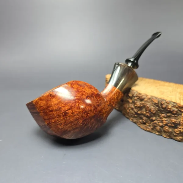Md. Angga Smooth Asymmetric Blowfish w/ Horn Handmade Briar Pipe, New - Image 14