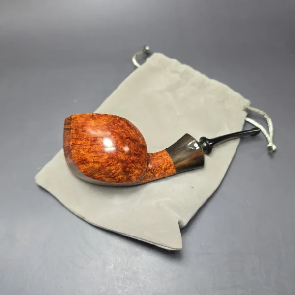 Md. Angga Smooth Asymmetric Blowfish w/ Horn Handmade Briar Pipe, New - Image 15