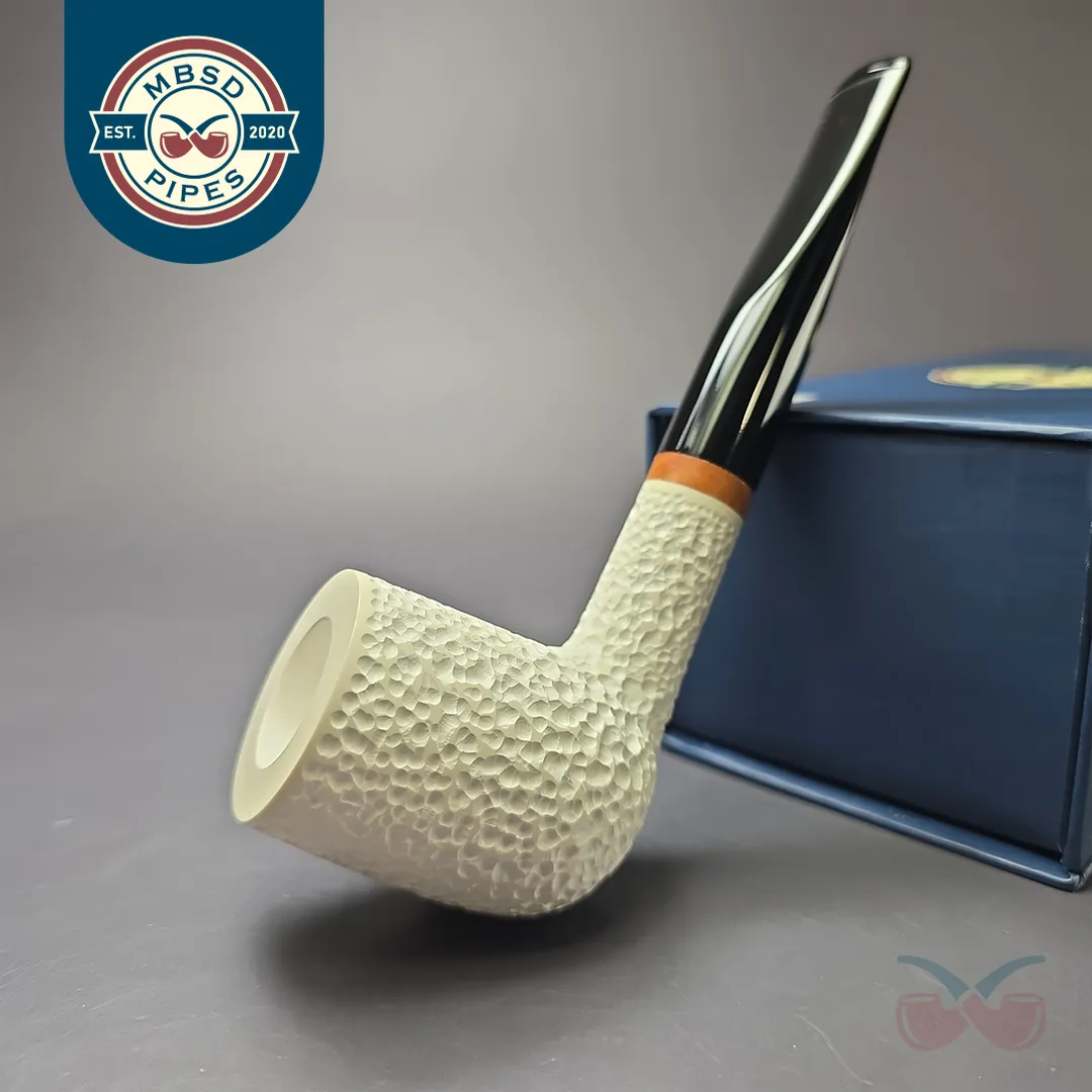 MBSD Meerschaum Deluxe Rusticated Large Billiard Block Meerschaum Pipe, Briar-Mortise, New