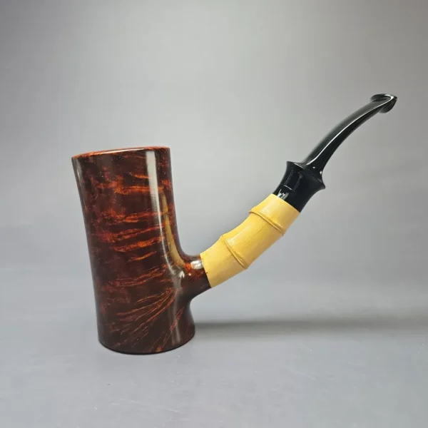 SU Pipes Smooth Cherrywood Sitter w/ Bamboo Handmade Briar Pipe, New - Image 10