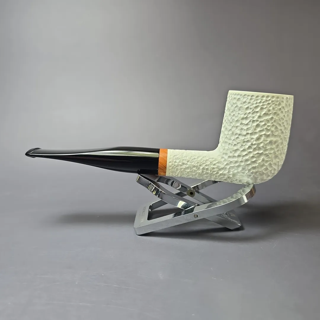 MBSD Meerschaum Deluxe Rusticated Large Billiard Block Meerschaum Pipe, Briar-Mortise, New - Image 5