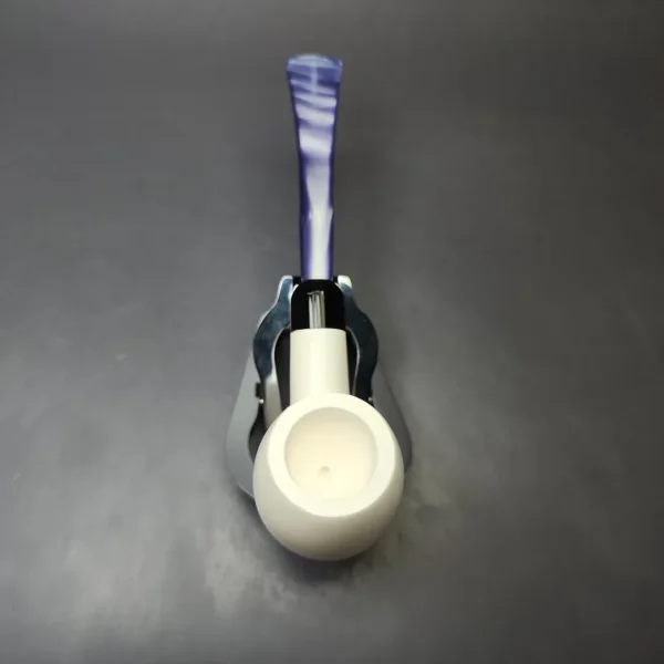 Smooth Bent Billiard w/ Blue Stem & Case Estate Block Meerschaum Pipe, Unsmoked - Image 7