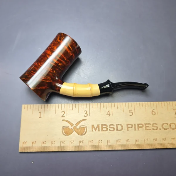 SU Pipes Smooth Cherrywood Sitter w/ Bamboo Handmade Briar Pipe, New - Image 4