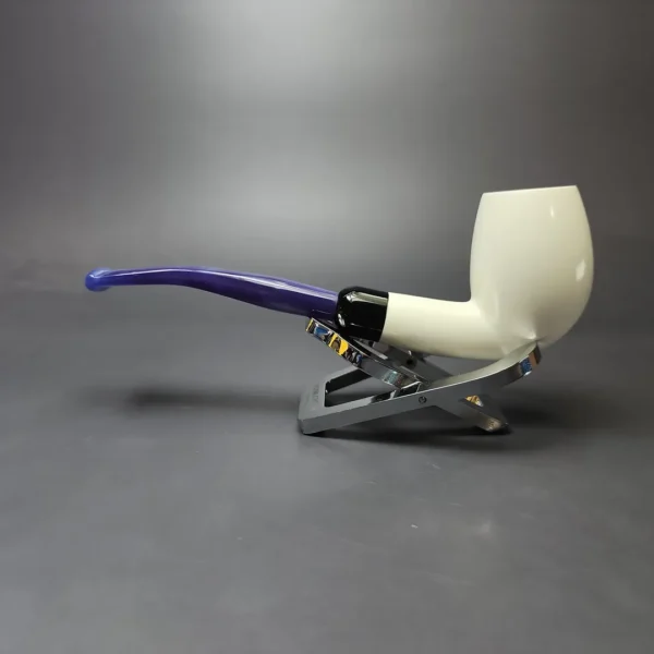 Smooth Bent Billiard w/ Blue Stem & Case Estate Block Meerschaum Pipe, Unsmoked - Image 8