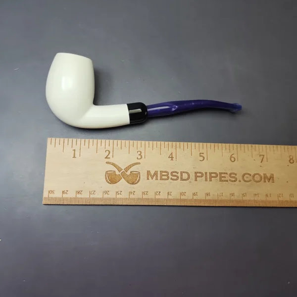 Smooth Bent Billiard w/ Blue Stem & Case Estate Block Meerschaum Pipe, Unsmoked - Image 9