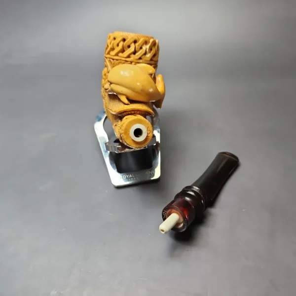 Mesut Gezer XL Floral & Dolphin Carved Block Meerschaum Estate Pipe, Unsmoked - Image 13