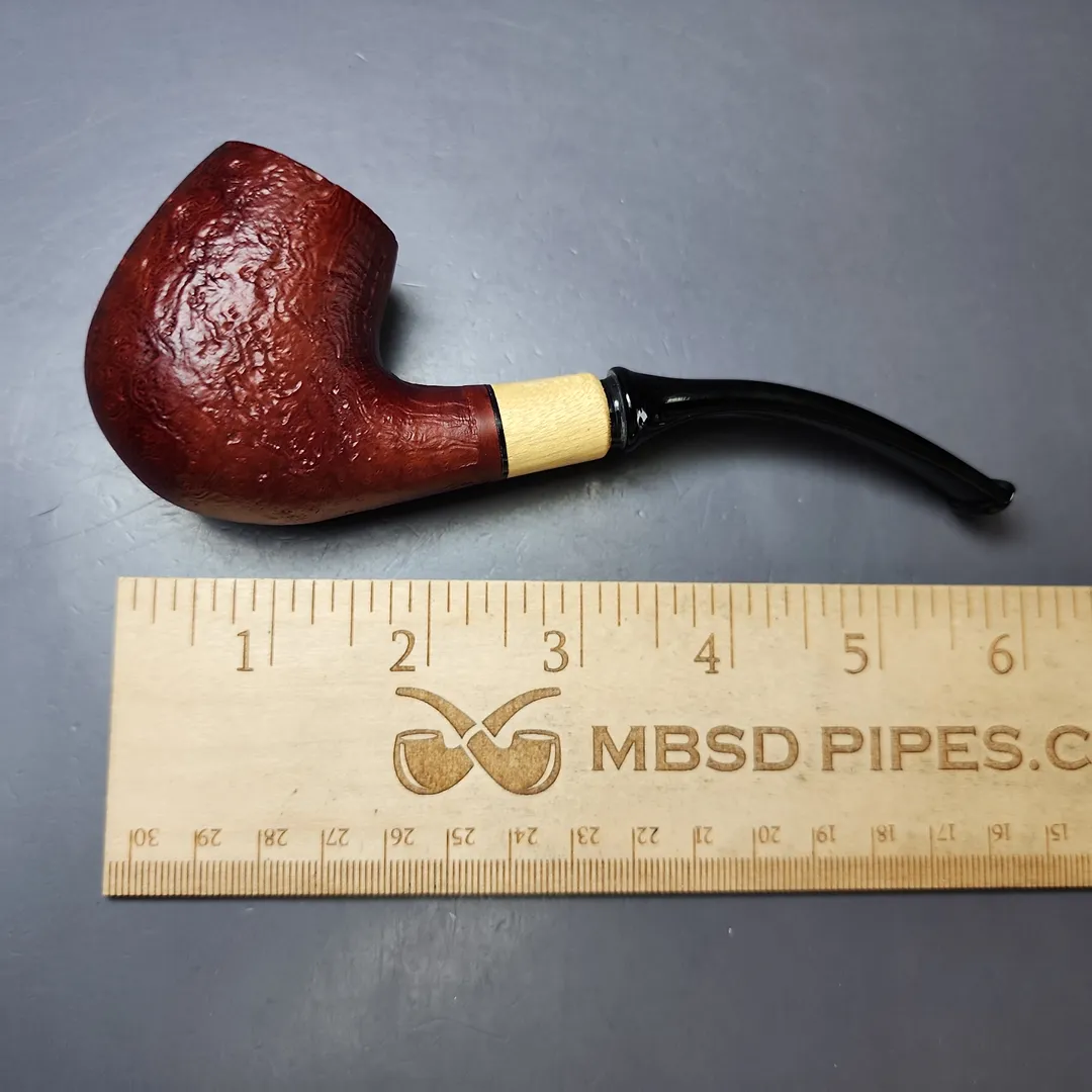 MBSD Briars by Piero Vitale Red Sandblasted Brandy w/ Boxwood Briar Pipe, New - Image 9