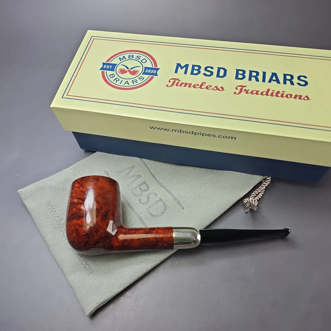 MBSD Briars Timeless Traditions 1 Smooth Billiard w/ Silver Handmade Briar Pipe, New - Image 2