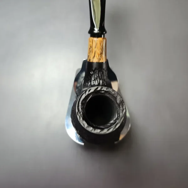 MBSD Briars by Piero Vitale Black Rusticated Brandy w/ Zebrawood Briar Pipe, New - Image 5
