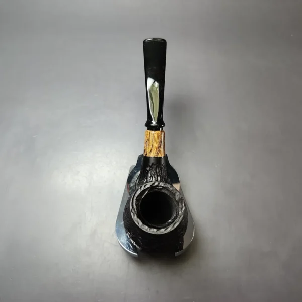 MBSD Briars by Piero Vitale Black Rusticated Brandy w/ Zebrawood Briar Pipe, New - Image 7
