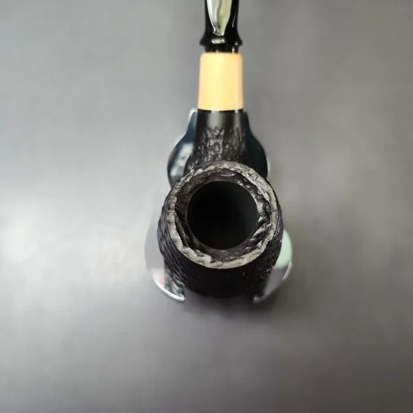 MBSD Briars by Piero Vitale Black Rusticated Brandy w/ Boxwood Briar Pipe, New - Image 4