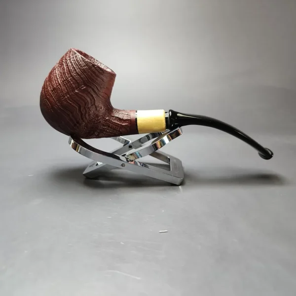 MBSD Briars by Piero Vitale Red Sandblasted Brandy w/ Boxwood Briar Pipe, New - Image 3