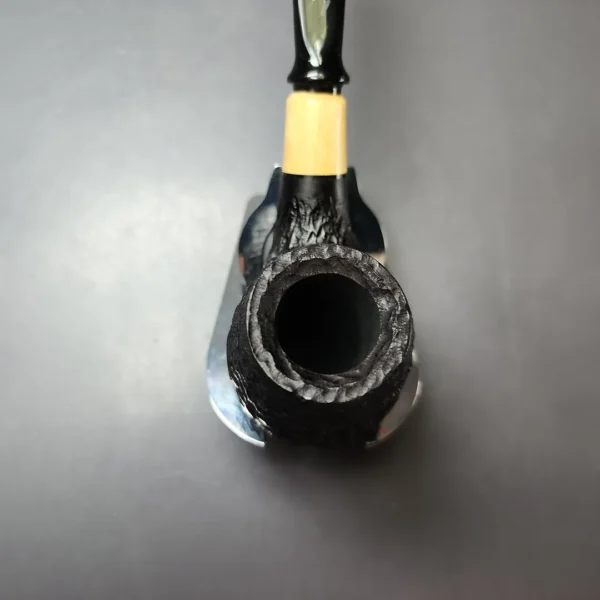 MBSD Briars by Piero Vitale Black Rusticated Brandy w/ Boxwood Briar Pipe, New - Image 5
