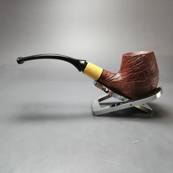 MBSD Briars by Piero Vitale Red Sandblasted Brandy w/ Boxwood Briar Pipe, New - Image 9