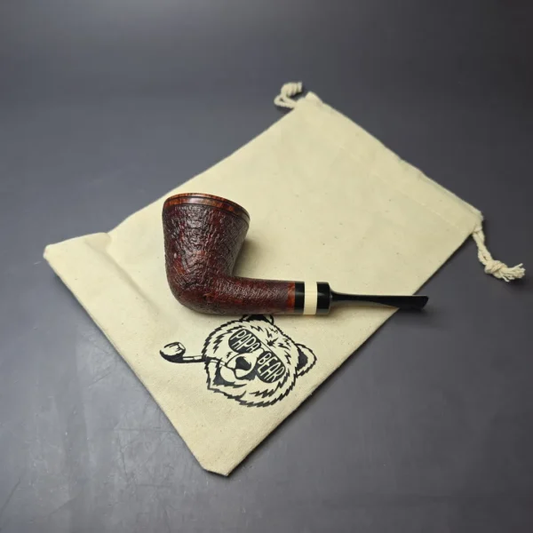 Papa Bear's Pipes by Tim Beaumont Partially Sandblasted Rhodesian w/ Ivorite Handmade Briar Pipe, New - Image 13