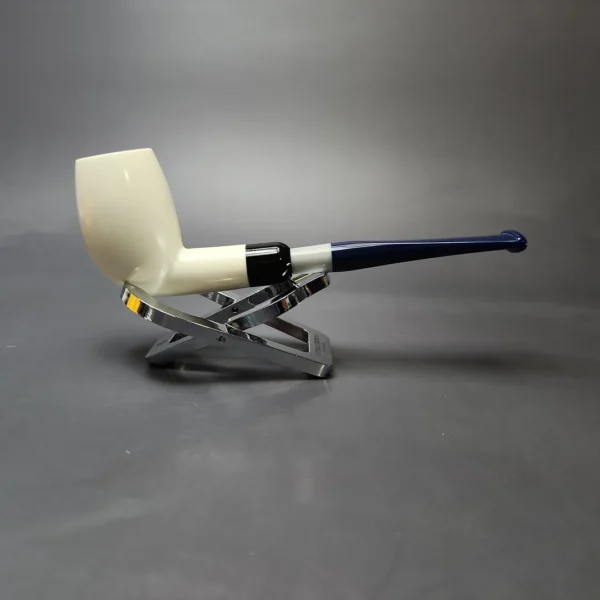 Smooth Billiard w/ Blue Stem & Case Estate Block Meerschaum Pipe, Unsmoked - Image 3