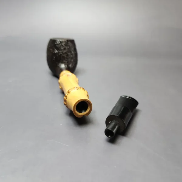 Dunhill 1998 Shell Briar 4101 Sandblasted Apple w/ Bamboo Estate Briar Pipe, English Estates - Image 11