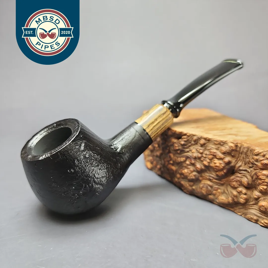 MBSD Briars by Piero Vitale Black Sandblasted Brandy w/ Zebrawood Briar Pipe, New
