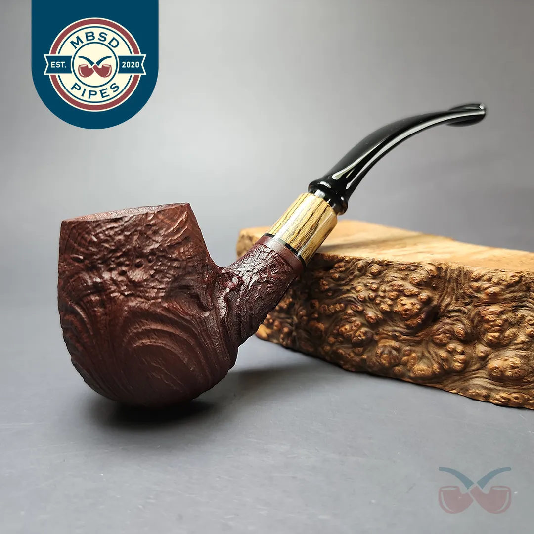 MBSD Briars by Piero Vitale Vintage Sandblasted Brandy w/ Zebrawood Briar Pipe, New