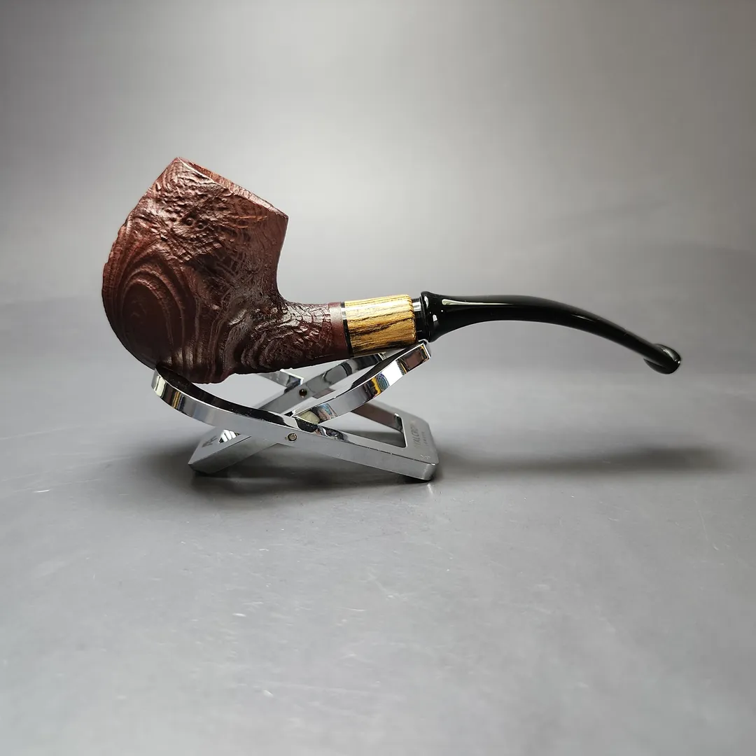 MBSD Briars by Piero Vitale Vintage Sandblasted Brandy w/ Zebrawood Briar Pipe, New - Image 2