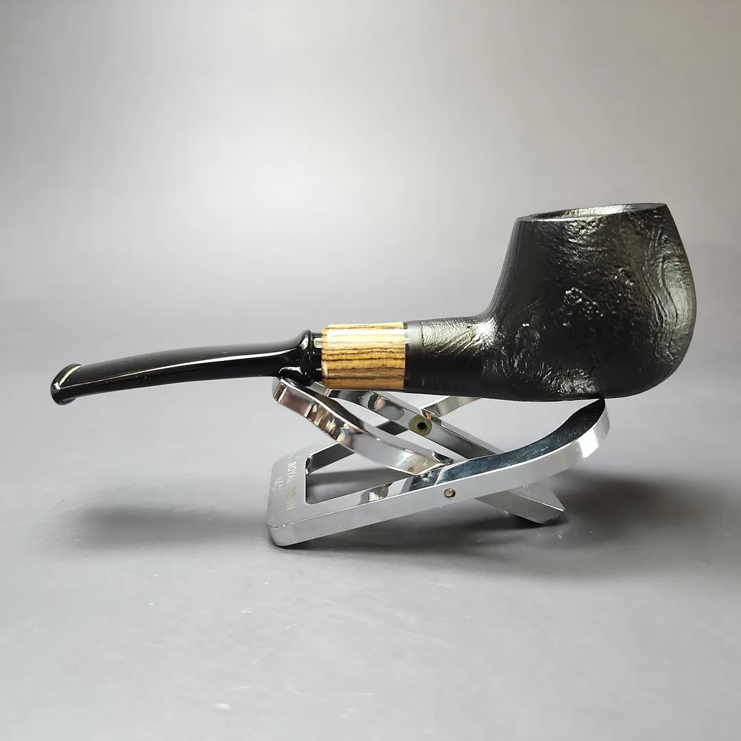 MBSD Briars by Piero Vitale Black Sandblasted Brandy w/ Zebrawood Briar Pipe, New - Image 4