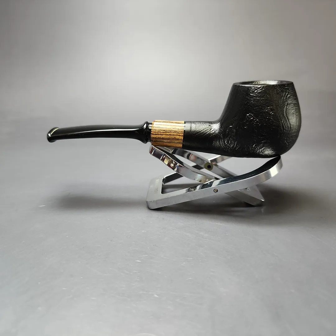 MBSD Briars by Piero Vitale Black Sandblasted Brandy w/ Zebrawood Briar Pipe, New - Image 9