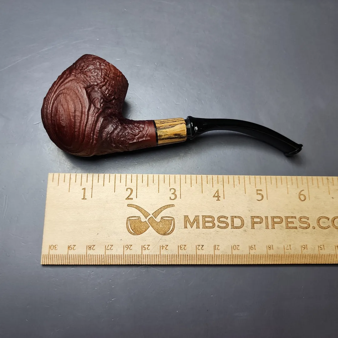 MBSD Briars by Piero Vitale Vintage Sandblasted Brandy w/ Zebrawood Briar Pipe, New - Image 9