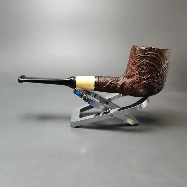 MBSD Briars by Piero Vitale Vintage Sandblasted Billiard w/ Boxwood Briar Pipe, New - Image 6