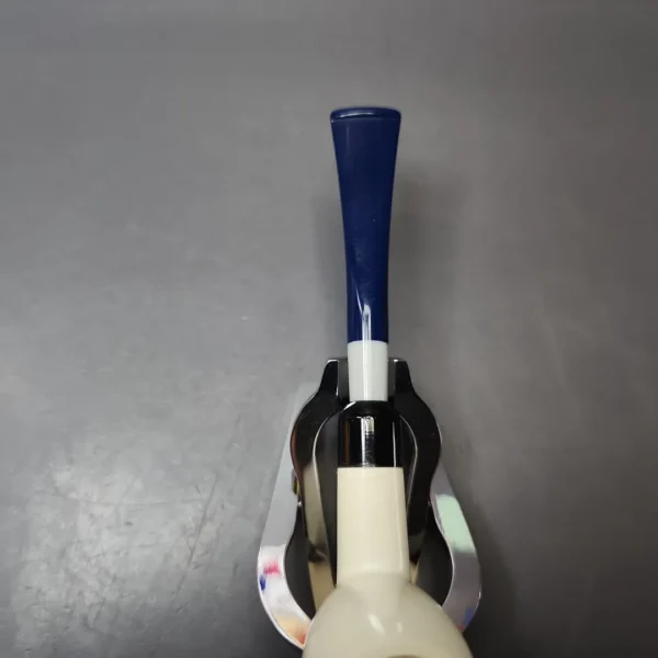Smooth Billiard w/ Blue Stem & Case Estate Block Meerschaum Pipe, Unsmoked - Image 6