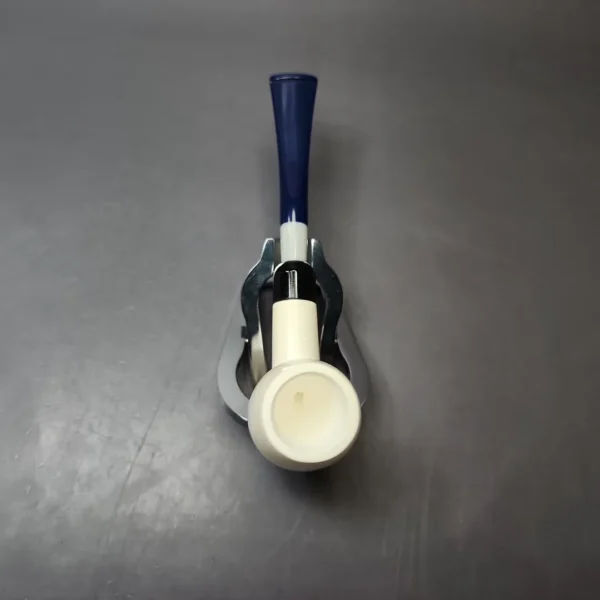Smooth Billiard w/ Blue Stem & Case Estate Block Meerschaum Pipe, Unsmoked - Image 7