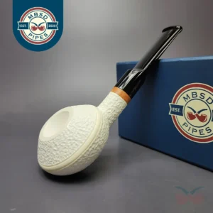 MBSD Meerschaum Deluxe Rusticated Squat Rhodesian Block Meerschaum Pipe, Briar-Mortise, New