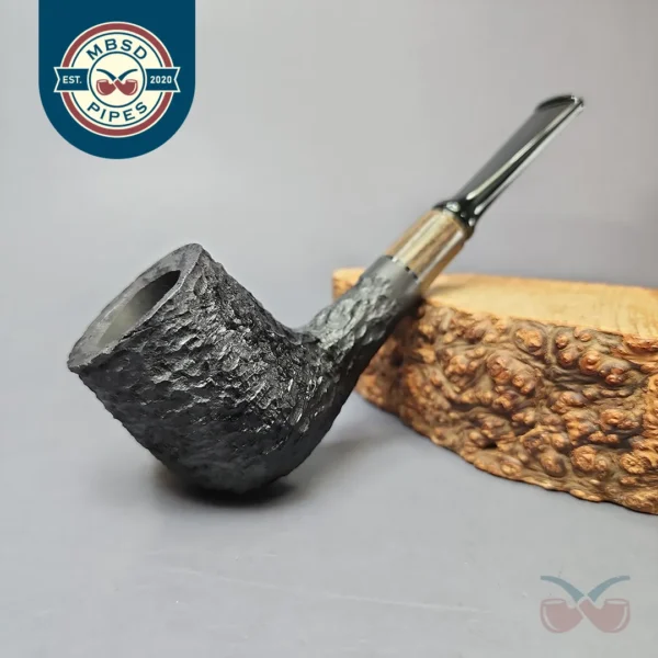 MBSD Briars by Piero Vitale Black Rusticated Billiard w/ Zebrawood Briar Pipe, New - Image 2