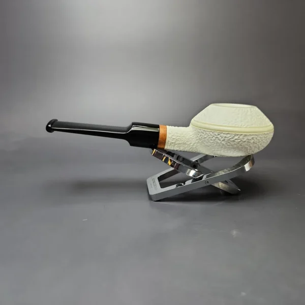 MBSD Meerschaum Deluxe Rusticated Squat Rhodesian Block Meerschaum Pipe, Briar-Mortise, New - Image 7