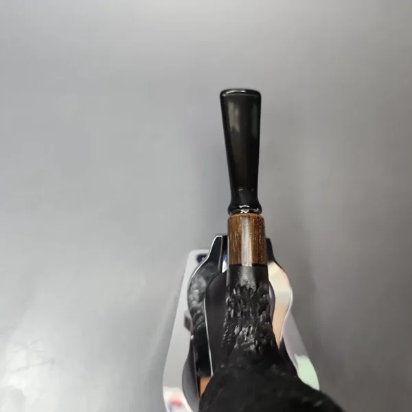 MBSD Briars by Piero Vitale Black Rusticated Billiard w/ Zebrawood Briar Pipe, New - Image 6