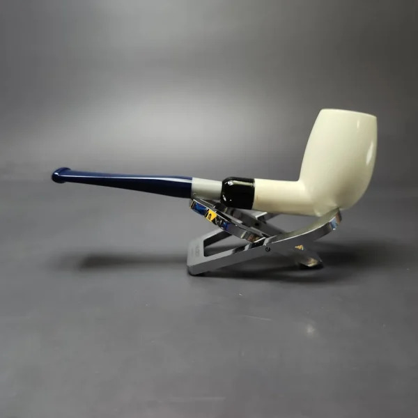 Smooth Billiard w/ Blue Stem & Case Estate Block Meerschaum Pipe, Unsmoked - Image 8