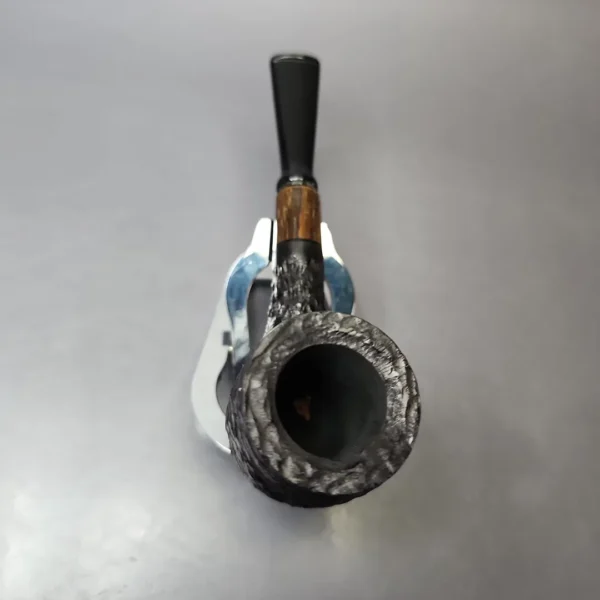 MBSD Briars by Piero Vitale Black Rusticated Billiard w/ Zebrawood Briar Pipe, New - Image 7