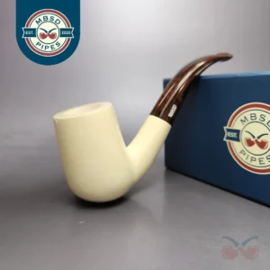 MBSD Meerschaum Deluxe Premier Bent Billiard w Cumberland Block Meerschaum Pipe, Briar-Mortise, New